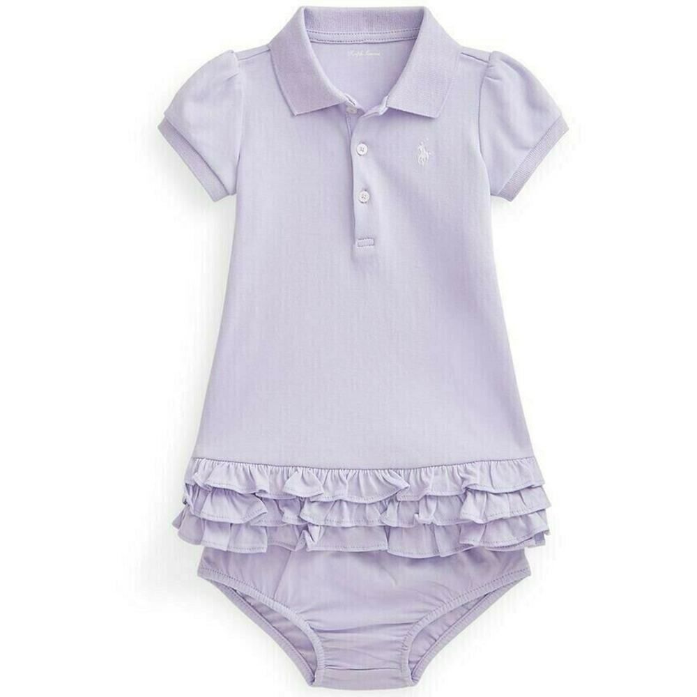 Ralph Lauren Polo Sport Dress & Bloomers Set Designer Baby Girl Lavender 6m